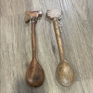 Handcrafted Wooden Spoons with Decorative Handles - Brown